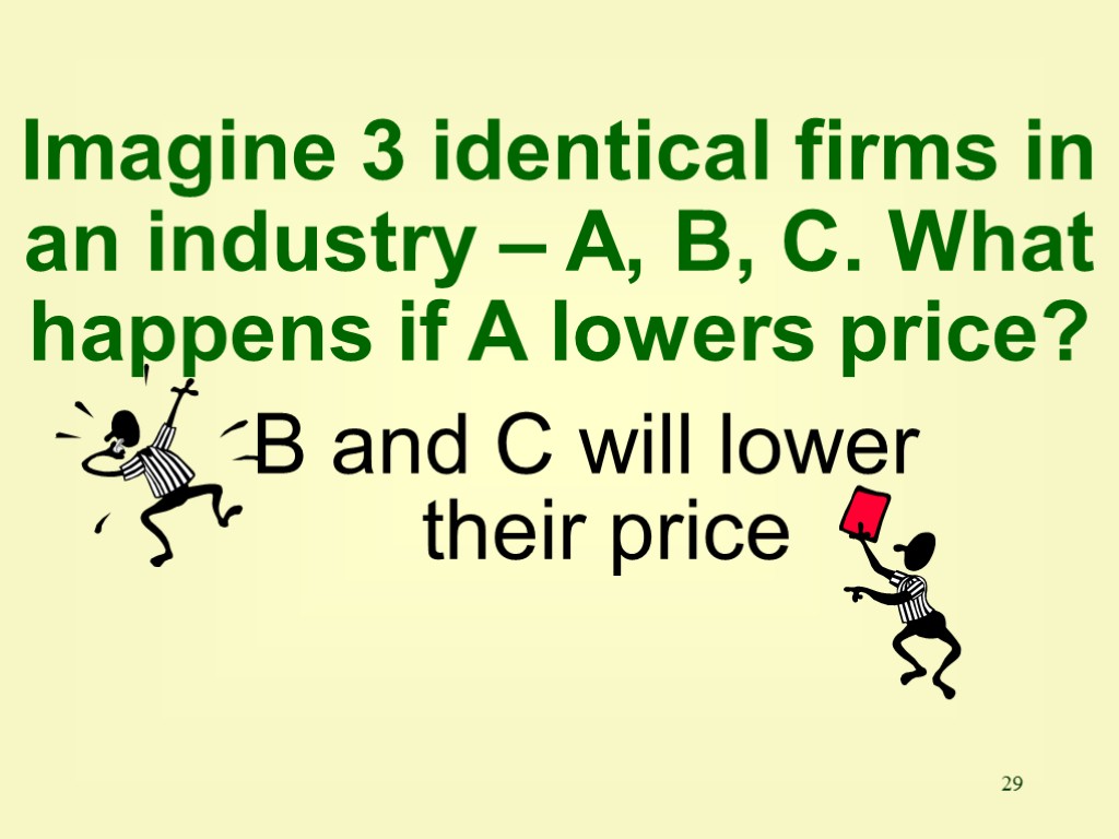 29 B and C will lower their price Imagine 3 identical firms in an